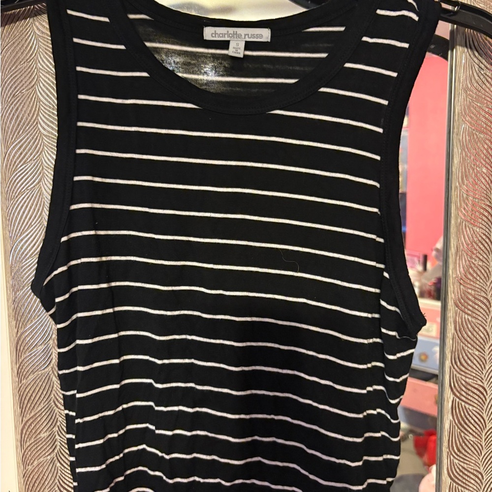 Charlotte Russe Black and White Striped Sleeveless Tank Top